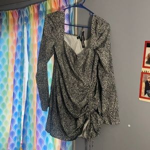 Plus Cream Dalmatian Print Ruched Front BodyCon Dress